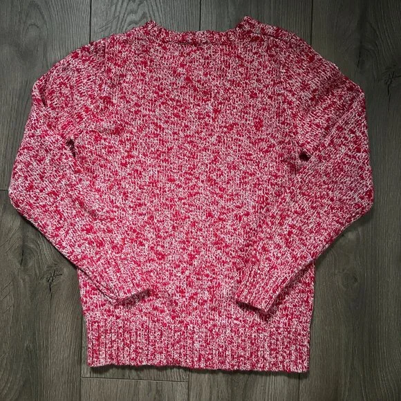 LL Bean cableknit red and white 100% cotton crewneck sweater Womens XS - Picture 4 of 4